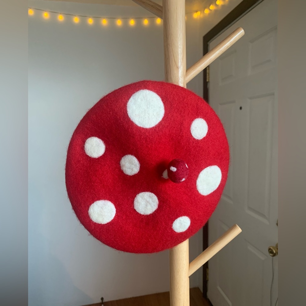 Wool Acrylic Red Mushroom Beret Hat